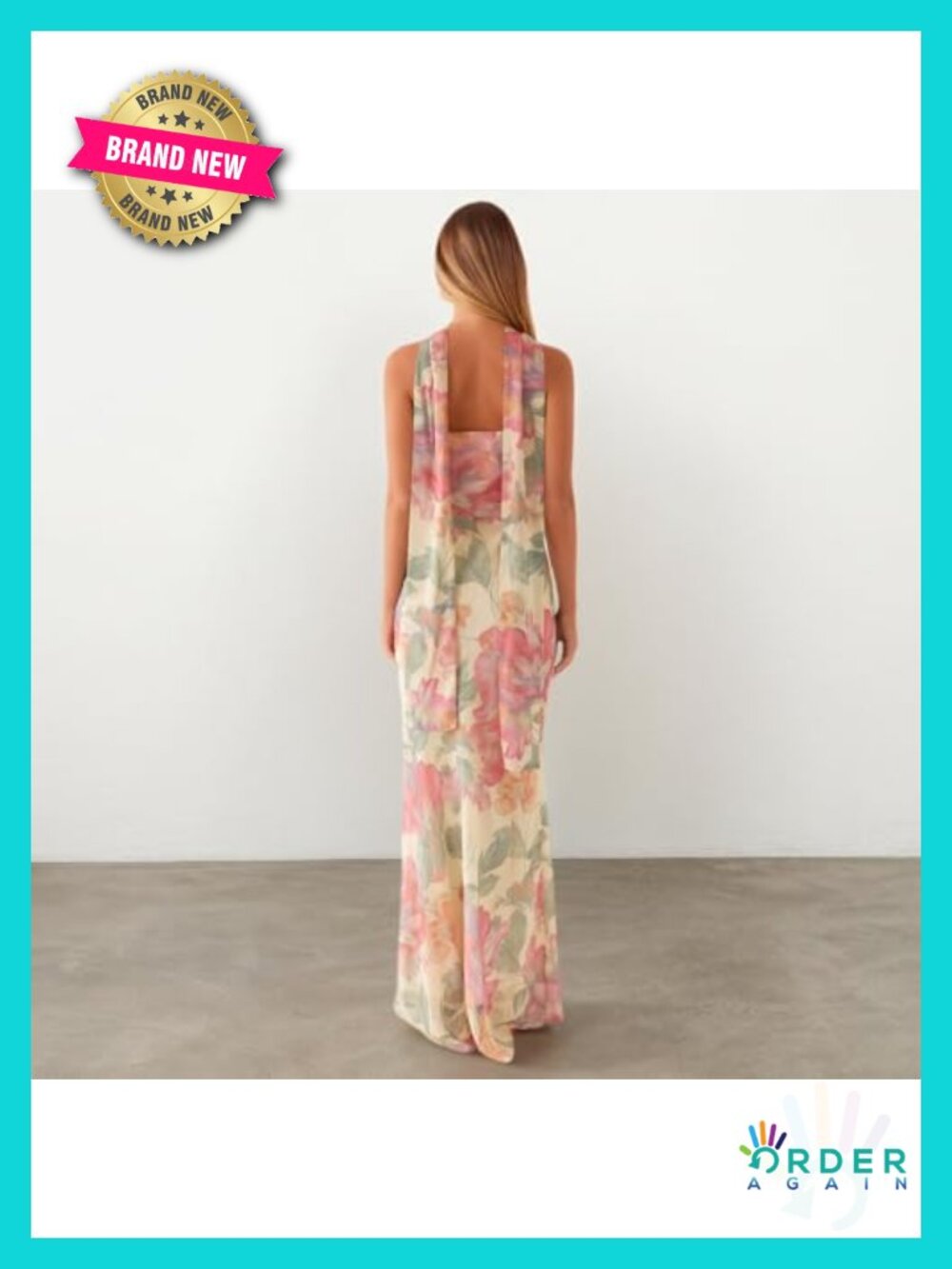 Y2K Floral Strapless Tube Maxi Dress w Scarf Mesh Bodycon Backless - Picture 4 of 6
